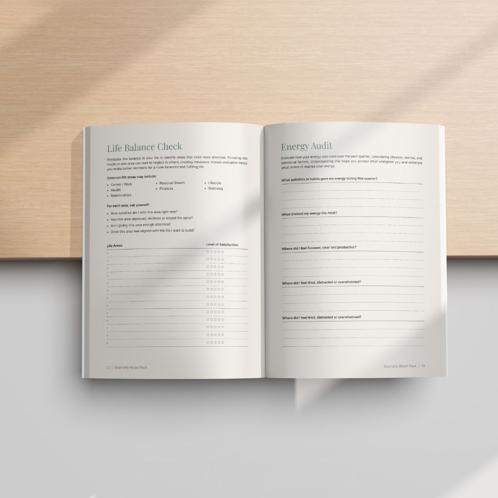 The Quarterly Reset — Life Balance Check and Energy Audit pages