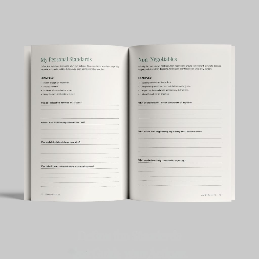 The Reset Kit — My Personal Standards and Non-Negotiables pages